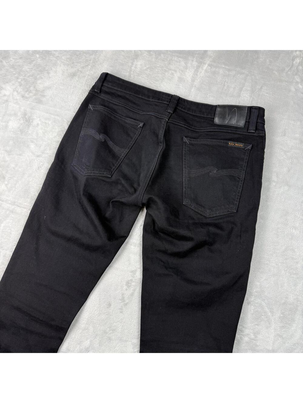 Nudie Organic Jeans Black Wash Slim Fit Denim Jeans Men34x30 Preppy Grunge Retro